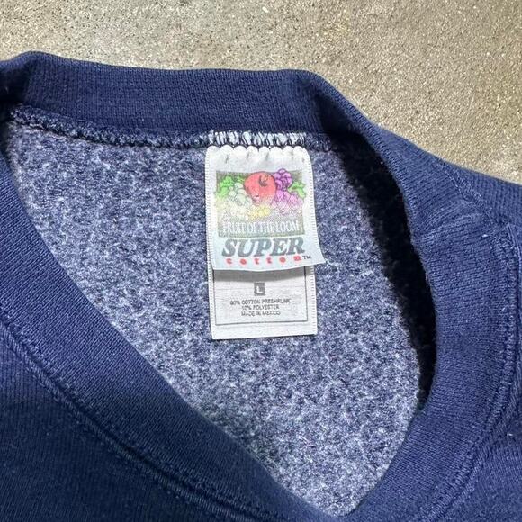 Vintage 90 George Washington Crewneck Mens Large Faded Navy Blue Sweatshirt - Picture 4 of 4